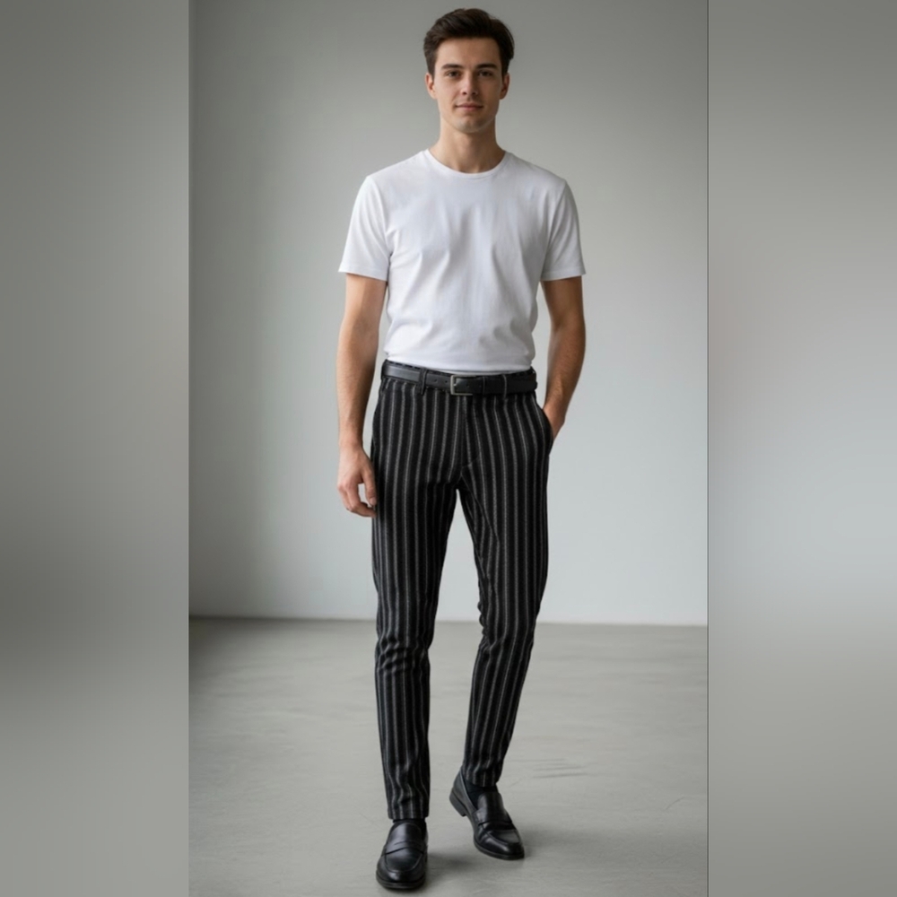 ICON. Amsterdam Black Striped Men's Dress Pants
